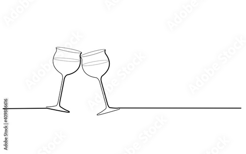 Two wine glasses cheers isolated on white background. For party card and ad. Useful for advertisement, marketing and advert. Two wine glasses vector illustration