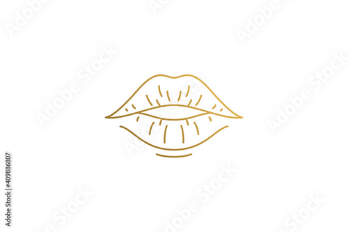 Sensual plump female lips silhouette linear vector illustration.