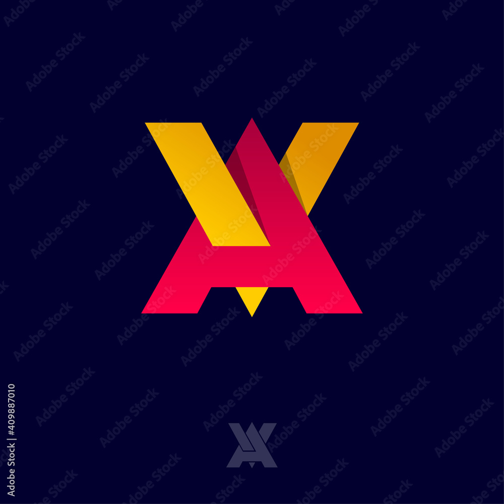 A and V letters. Monogram consist of Interlocking letters. Yellow and red letters combined, isolated on a dark background. Web, UI icon. A and V letters. Monogram consist of Interlocking letters. Yellow and red letters combined, isolated on a dark background. Web, UI icon.