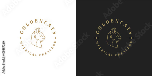Cat head logo template linear vector illustration
