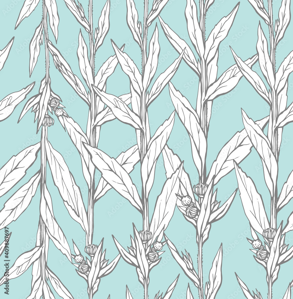 Seamless pattern with hand drawn wild flower with leaves. Vector illustration. Botanical pattern for textiles and wallpapers. Seamless pattern with hand drawn wild flower with leaves. Vector illustration. Botanical pattern for textiles and wallpapers.