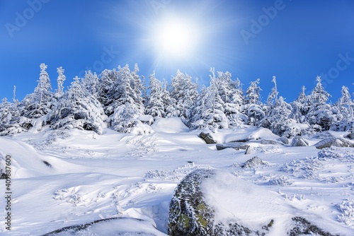 mountain landscape in the winter season . 