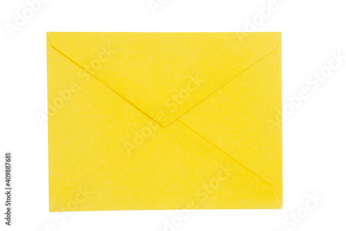 Yellow back of an envelope isolated on white