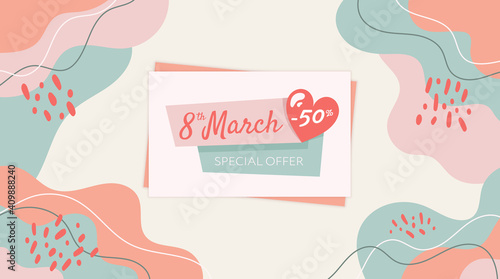 8 March sale web banner. Special offer women's day sale abstract banner
