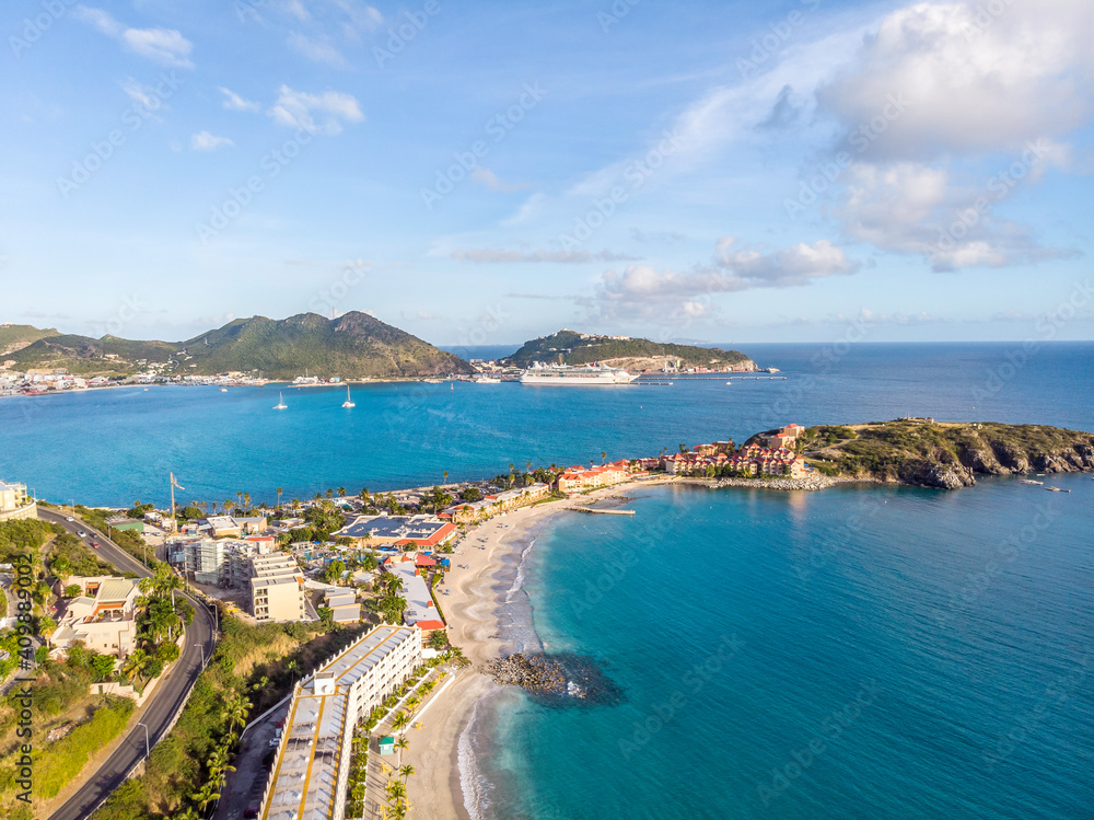 The caribbean island of St.Maarten landscape and Citiscape.