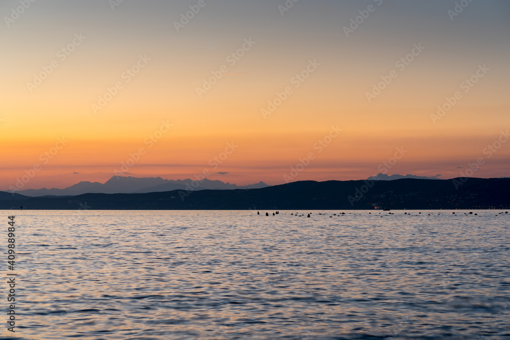 Mountains at sunset over the Adriatic Sea