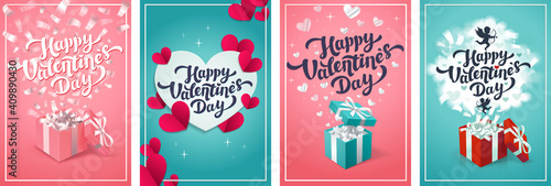 Valentine s day greeting cards - set of love day vector cards or posters. Vec...