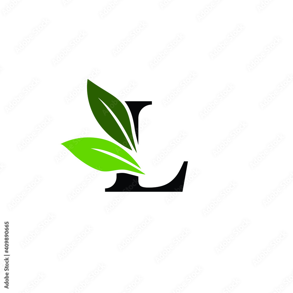 Letter L Logo with Green Leaves, Nature Logo/Icon Design Template ...