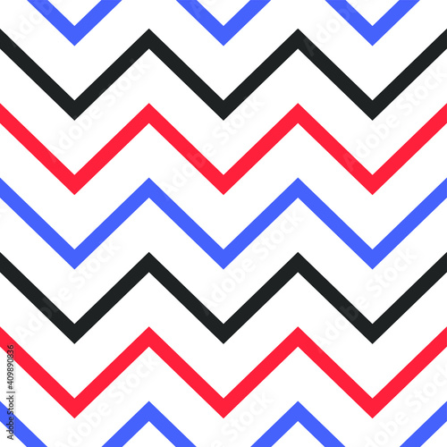 Seamless geometric zigzag pattern. Red and blue zig zag background for fabric, textile, wrapping, cover etc.