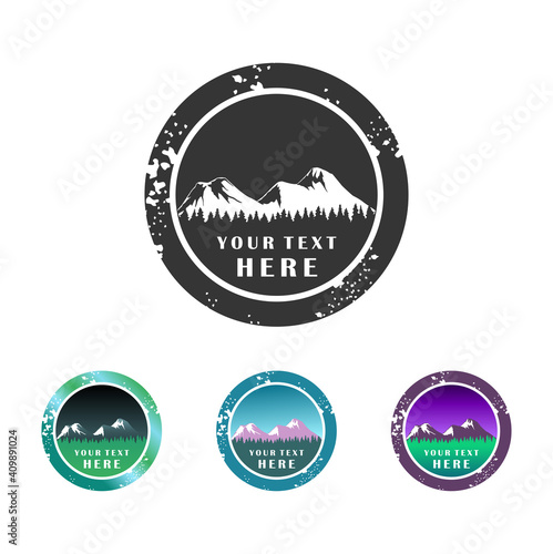 mountain adventure logo and emblem with circular frame