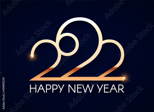 Happy new 2022 year Elegant gold text with light. Minimalistic text template