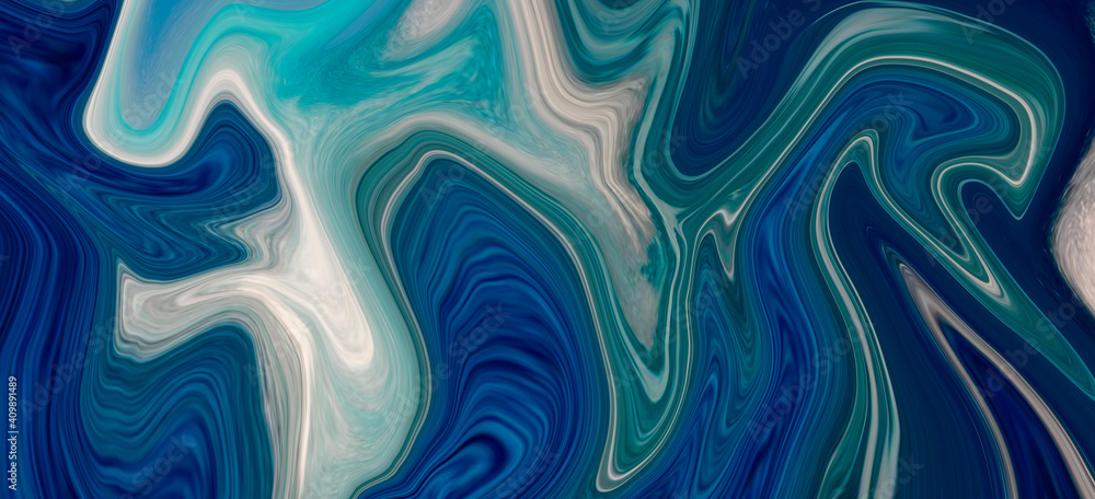 Marbled blue white and turquoise abstract background. Liquid marble pattern. The element of water.