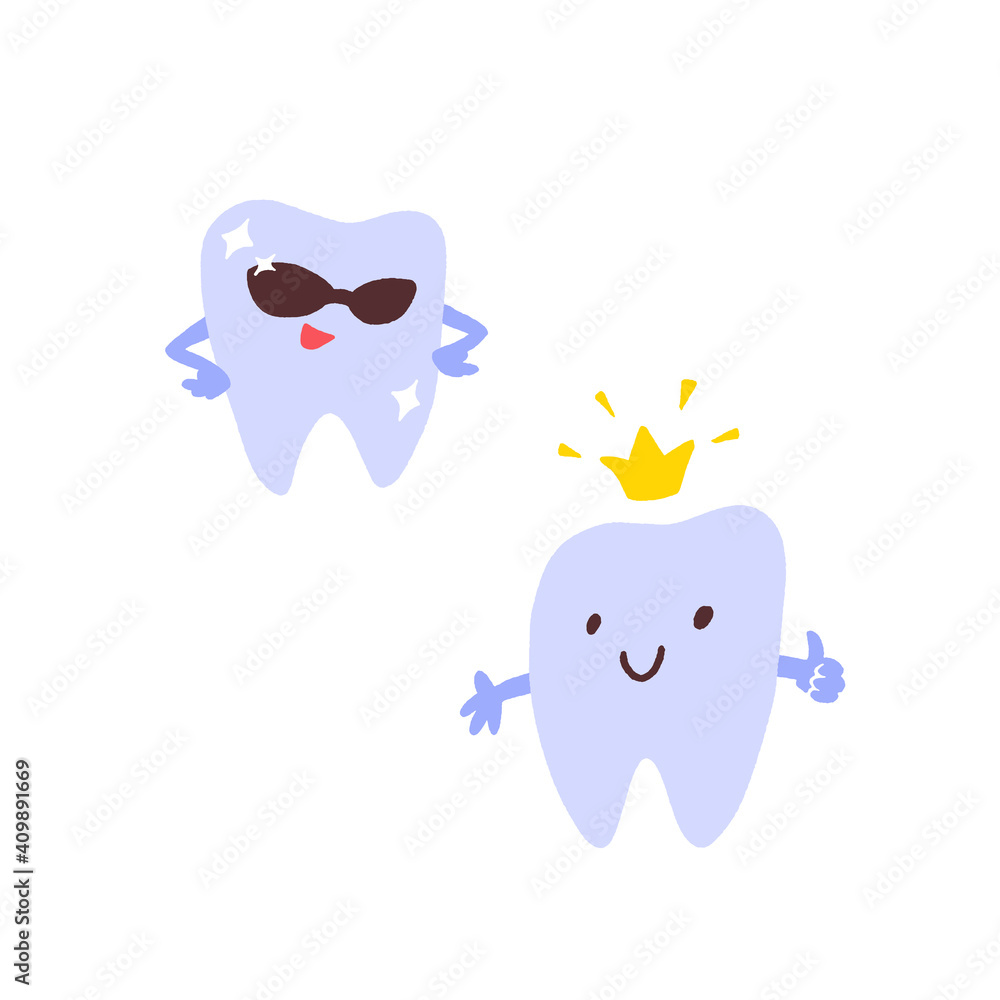 Fototapeta premium Cute tooth set. Hand drawn cartoon characters with different emotions.