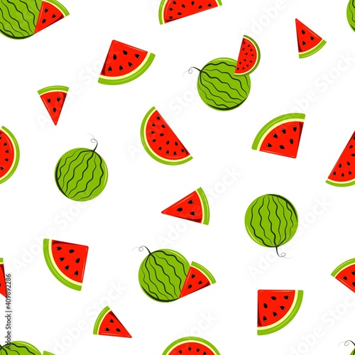 Vector seamless pattern with watermelons. Summer background for the holiday of watermelon.