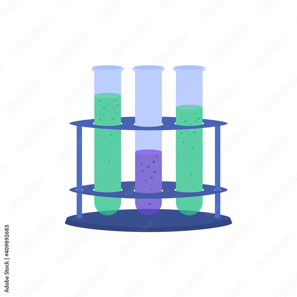 Vector illustration of isolated reagent tubes from the lab on a stand, inside an experiment rack. Vector illustration of isolated reagent tubes from the lab on a stand, inside an experiment rack.