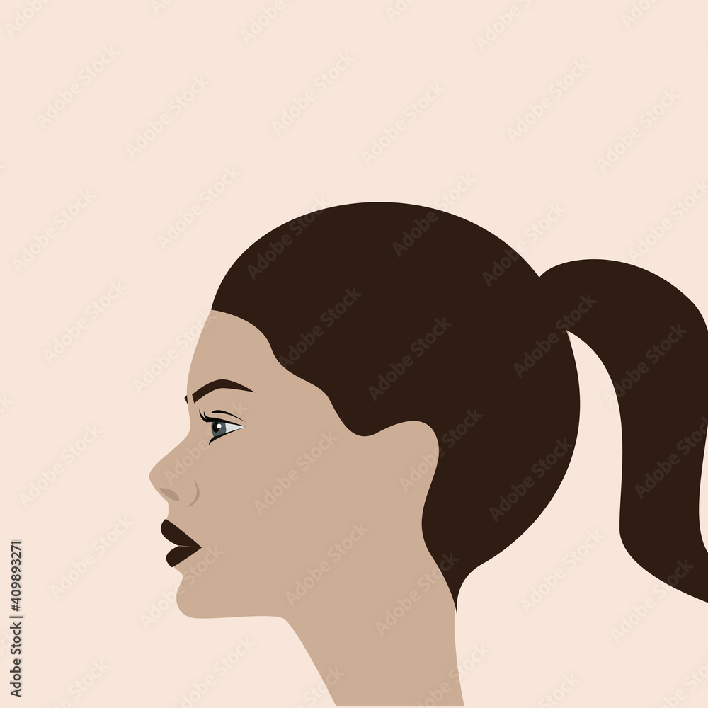 Vector illustration, female concept illustration of modern woman. Perfect for posters, wall art, postcards, prints. Contemporary portrait. Minimalistic style.