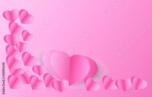 Pink hearts, paper elements in shape of heart flying on pink background. vector symbols of love for Happy Valentine's Day, birthday greeting card design. © Singha