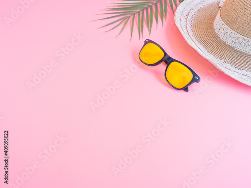 Summer sale collection concept on pink background.