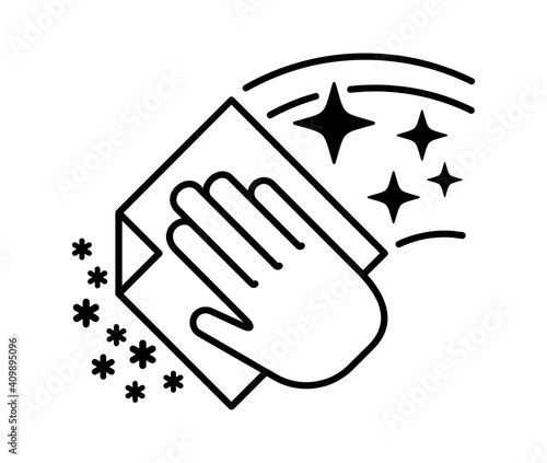 Cleaning icon - hand wipes surface with napkin