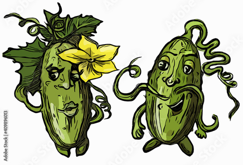 Cucumber cartoon character vector illustration