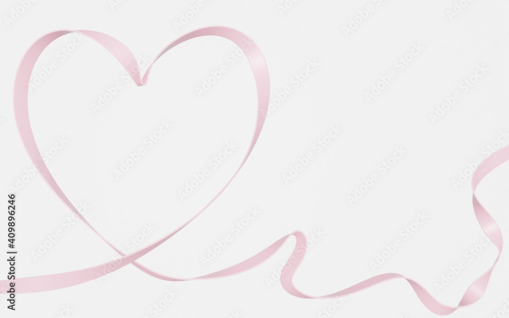3D Render of Pink heart shape  and ribbons design on white background,Composition,Copy Space.Interior Backdrop for Landing Page, Showcase, Product Presentation.valentine day background.