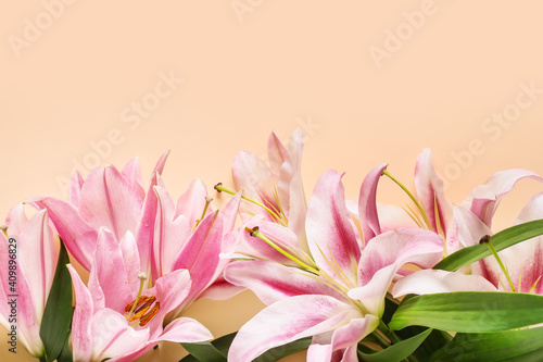 Fototapeta Naklejka Na Ścianę i Meble -  Beautiful lilies on color background