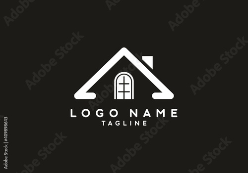 Simple black and white house symbol logo