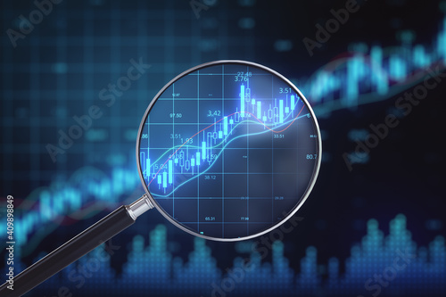 Magnifying glass with investment report