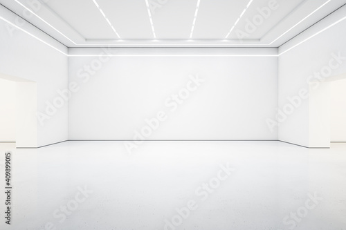 StyBright white lish gallery interior with empty wall
