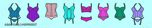set of bustier cartoon icon design template with various models. vector illustration isolated on blue background