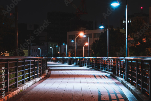 road and lights at midnight in Yokohama, Japan