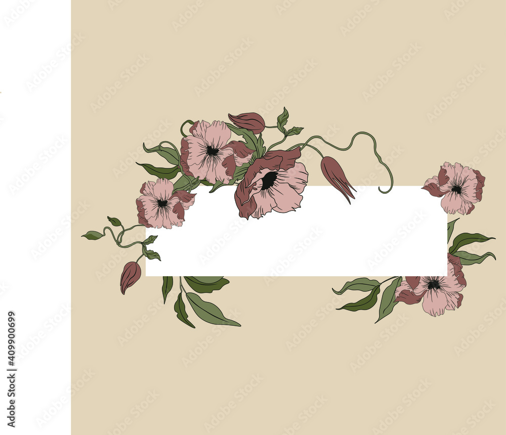 Fototapeta premium Vector flower wreath. Floral frame for greeting, invitation, wedding cards design.
