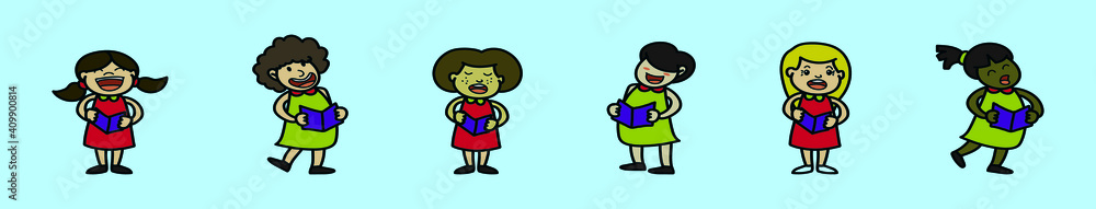 set of choir cartoon icon design template with various models. vector illustration isolated on blue background set of choir cartoon icon design template with various models. vector illustration isolated on blue background