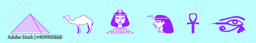 set of cleopatra cartoon icon design template with various models. vector illustration isolated on blue background