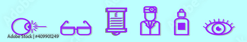 set of eye doctor cartoon icon design template with various models. vector illustration isolated on blue background