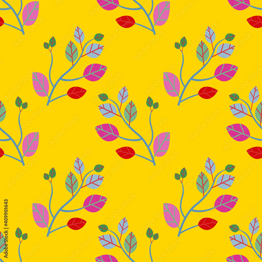 Twigs with leaves, seamless pattern.