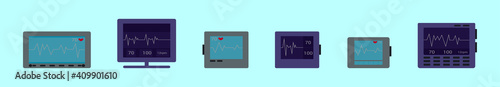 set of EKG machine cartoon icon design template with various models. vector illustration isolated on blue background