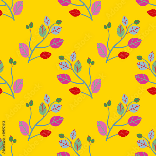 Twigs with leaves, seamless pattern.