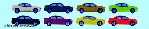 set of dodge charger car cartoon icon design template with various models. vector illustration isolated on blue background