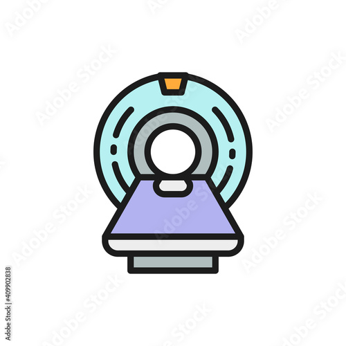 MRI scanner, magnetic resonance imaging device, tomography flat color line icon.