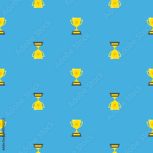 Seamless pattern with gold winners cup in flat design style. Champion cups and trophies template.