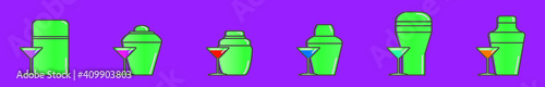 set of cocktail shaker cartoon icon design template with various models. vector illustration isolated on purple background