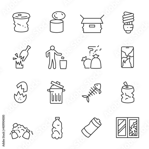 Garbage icon set. Line with editable stroke