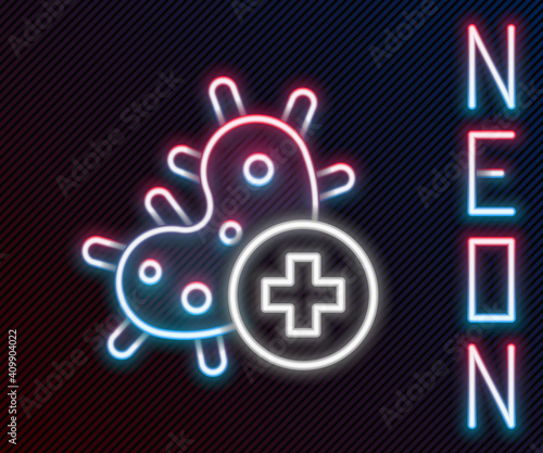 Glowing neon line Positive virus icon isolated on black background. Corona virus 2019-nCoV. Bacteria and germs, cell cancer, microbe, fungi. Colorful outline concept. Vector Illustration.