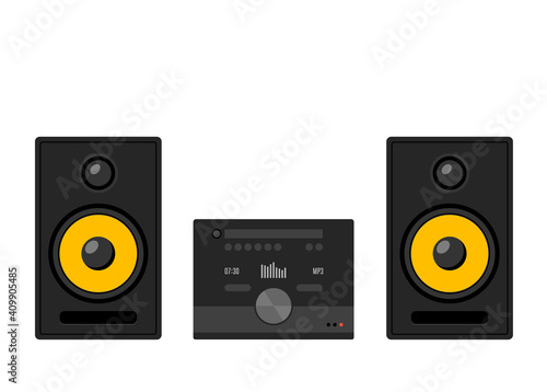 Home stereo theater music cartoon. Music system isolated speaker hifi sound
