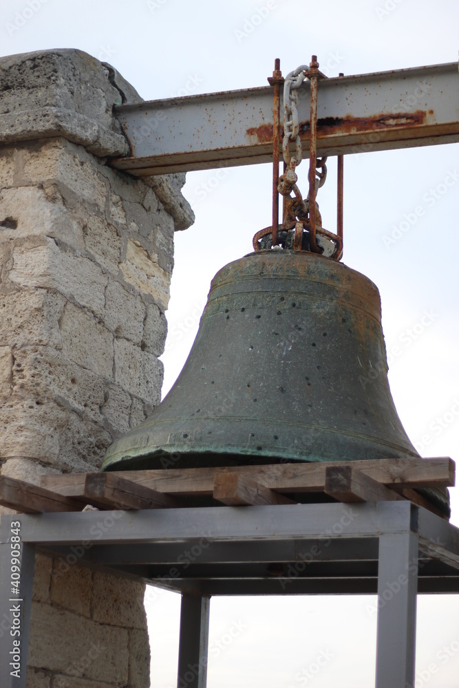 Big bell. Ruins of an ancient Greek city by the sea. Chersonesos. Ancient city. Black Sea.