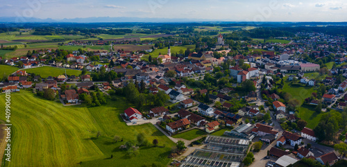 Aerial view around the city Haag in Oberbayern in Germany, Bavaria on a sunny spring day	