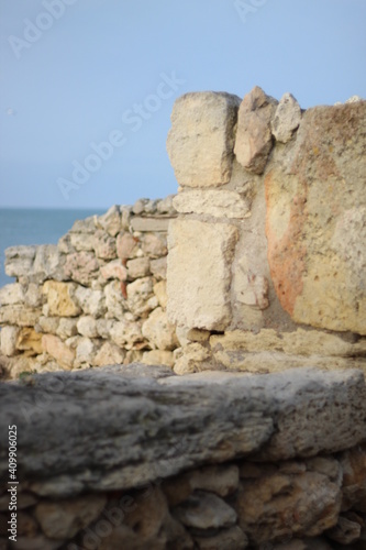 Ruins of an ancient Greek city by the sea. Chersonesos. The ancient city. Black Sea.