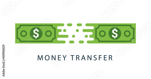 Fast send money transfer funds payment vector icon. Flying dollar money send logo