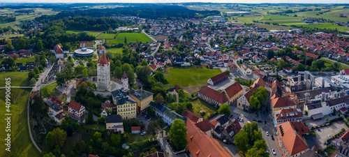 Aerial view around the city Haag in Oberbayern in Germany, Bavaria on a sunny spring day 